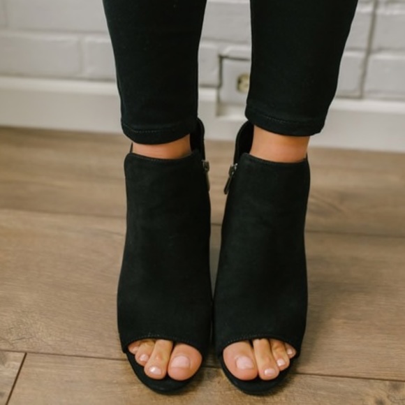 Black All season Peep Toe Suede bootie - Picture 8 of 8